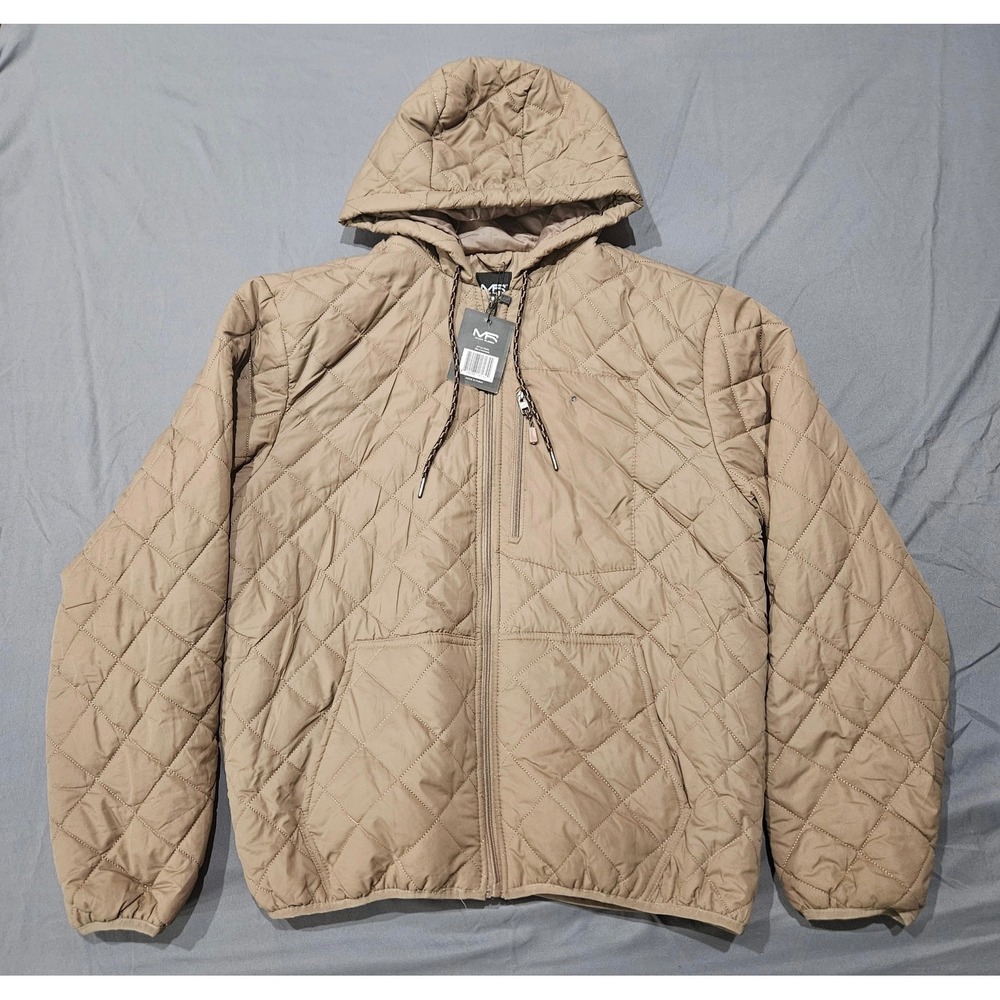 Mack Russo Quilted Jacket Mens Large Tan NWT Hooded Puffer Diamond Stitch